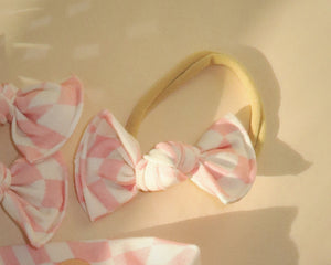 nylon baby headband blush wavy checker