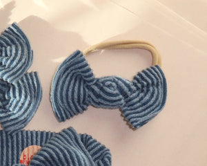 ocean blue wavy ribbed nylon headband bow for baby girl