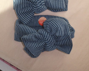 ocean wavy ribbed tie on headwrap bow for baby girl