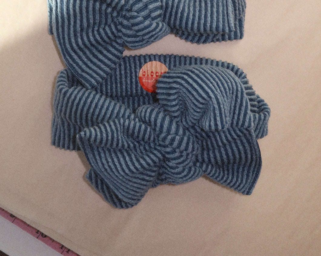 ocean wavy ribbed tie on headwrap bow for baby girl