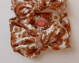 oversized bow fall floral ribbed tie on headwrap for baby girl