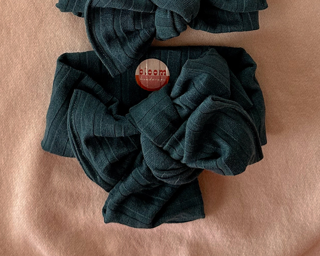oversized bow midnight green wide ribbed tie on headwrap baby gir