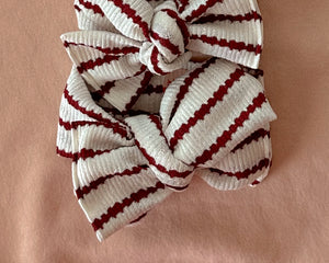oversized bow red wavy stripe tie on headwrap baby girl