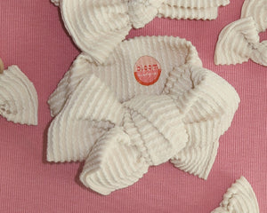 oversized bow tie on headwrap bone ivory wavy ribbed baby girl newborn neutral 