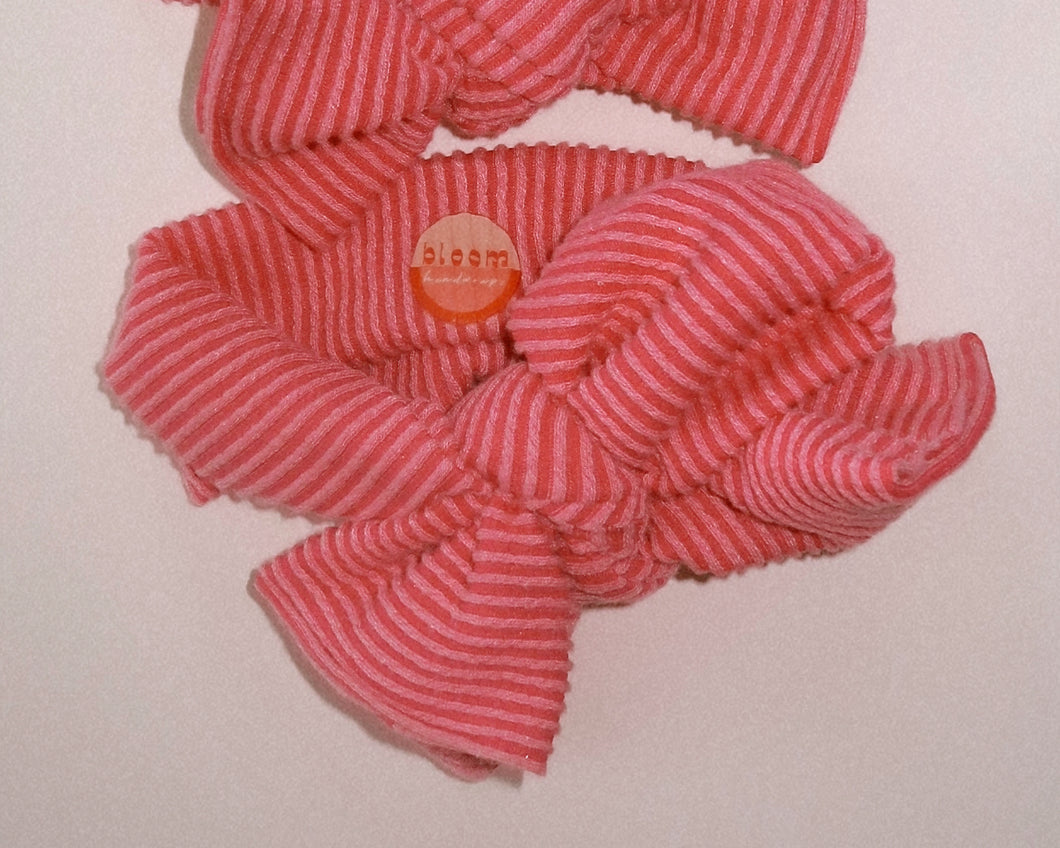 oversized wavy ribbed punch pink bow baby girl newborn headbands