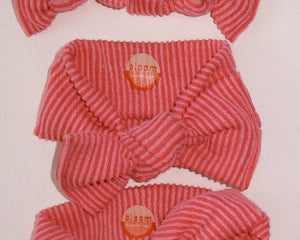 punch pink wavy ribbed tie on headwrap bow baby girl newborn