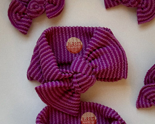 purple wavy ribbed tie on headwrap for baby girl