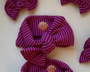 purple wavy ribbed tie on headwrap for baby girl