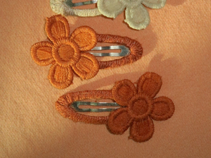 rust embroidered daisy hair clips for toddler baby girl