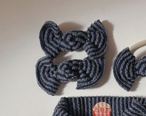Navy Wavy Ribbed BloomCLIPS or Nylon Headband