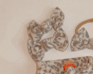 Fuzzy Snow Leopard BloomCLIPS or Nylon Headband