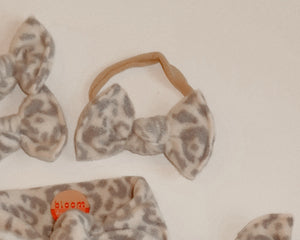 Fuzzy Snow Leopard BloomCLIPS or Nylon Headband