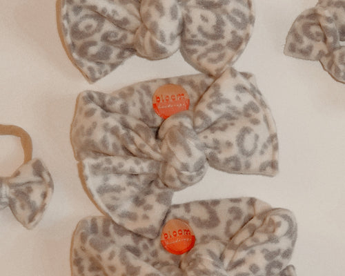 Fuzzy Snow Leopard Tie On Headwrap