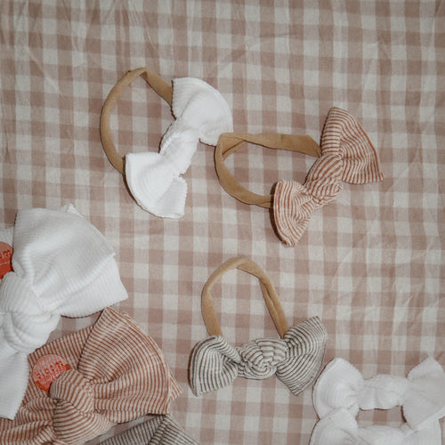 Classic Ribbed Neutral Nylon Headband Bundle - White, Nude and Stone