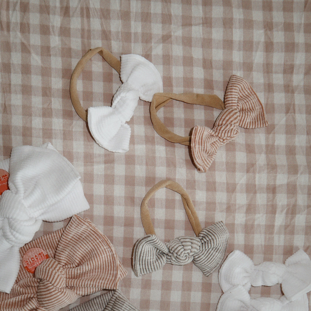 Classic Ribbed Neutral Nylon Headband Bundle - White, Nude and Stone