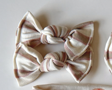 tan and pink stripe bloomclips piggy set bows for baby girl