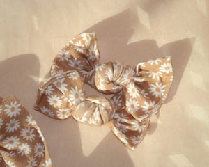 tan camel daisy bloom clips or nylon headband bow baby girl bow