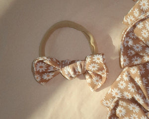 tan camel daisynylon headband bow baby girl