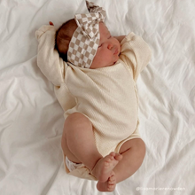 tan checker bow headband baby girl