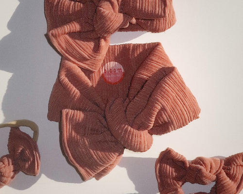 terracotta raised ribbed tie on headwrap oversized bow for baby girl