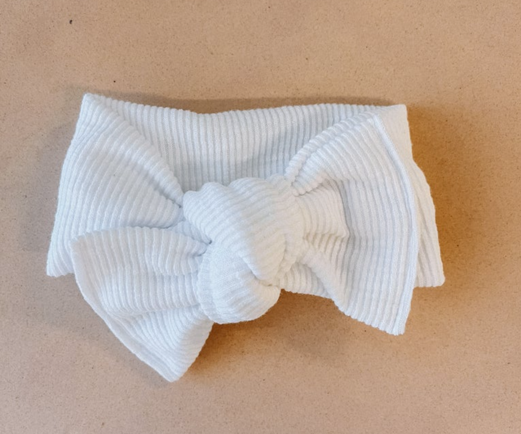 White ribbed baby headband Headwrap bow
