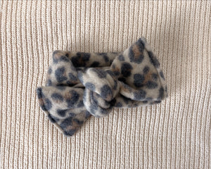 Fuzzy Leopard Tie On Headwrap