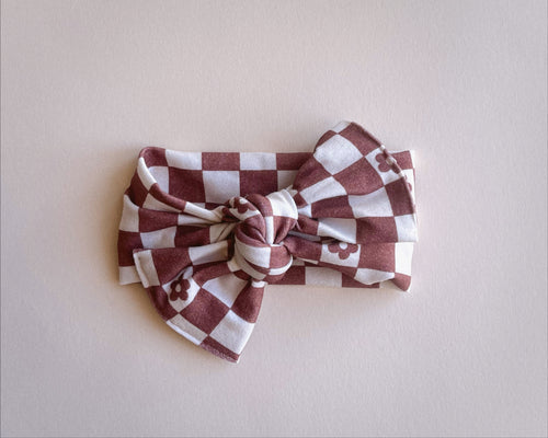 Chocolate Brown Checker Tie On Headwrap